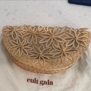 Cult Gaia Beige Floral Woven Clutch